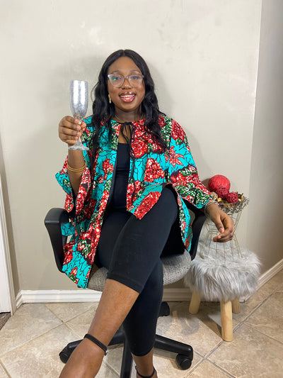 RED SEQUIN EMBELLISHED ANKARA TOP