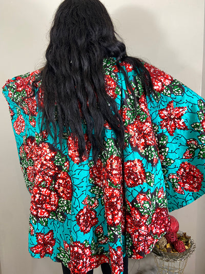 RED SEQUIN EMBELLISHED ANKARA TOP