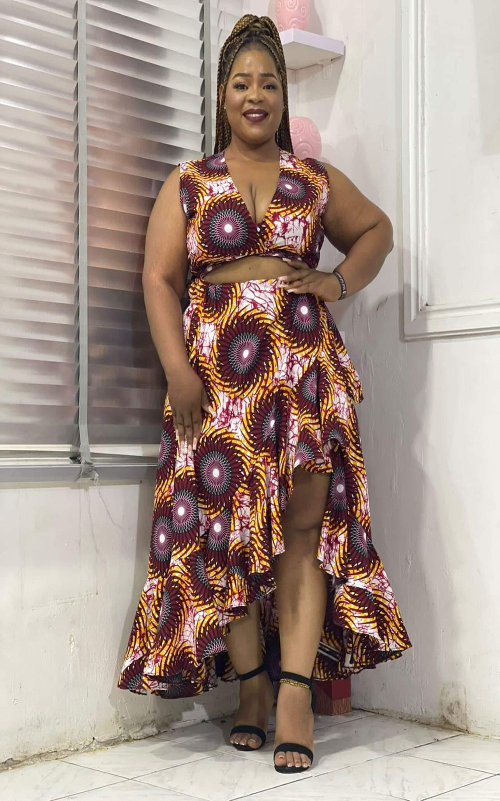 African Print Kamari Crop Top and Wrap Skirt Set